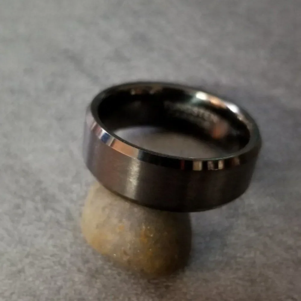 Engraved Men's Real Matte Black Tungsten Wedding Ring  Durable Black Powder Coat